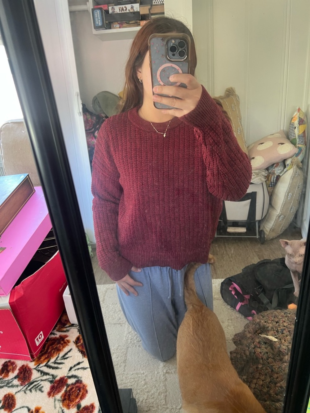 Time and Tru Burgundy Ribbed Crewneck Sweater